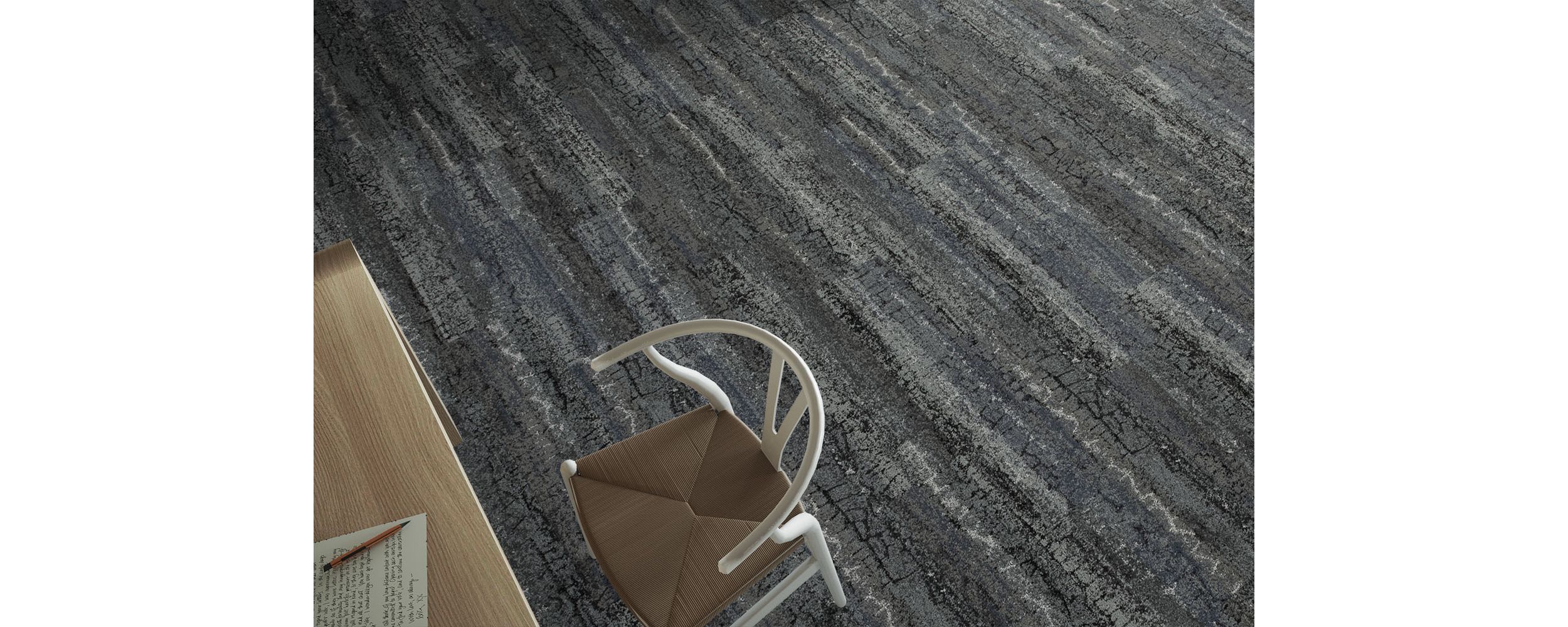 Detail of Interface Granite Peak plank carpet tile with desk and chair image number 3